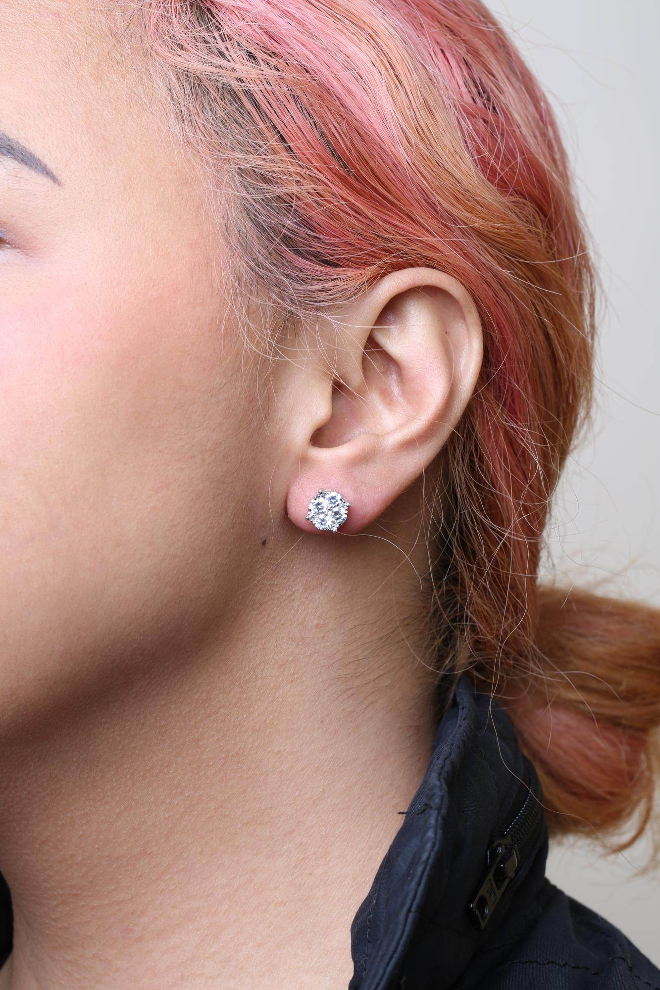 14K White Gold 2.00 Cttw Lab Grown Diamond Cluster Stud Earrings (G-H Color, VS1-VS2 Clarity) - Bijoux-NYC Direct