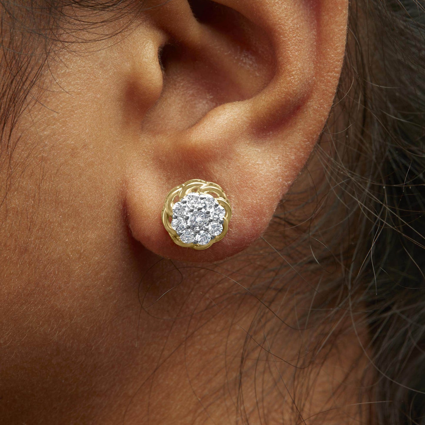 10K Yellow Gold Plated .925 Sterling Silver 1/2 Cttw Diamond Cluster Stud Earrings (J-K Color, I2-I3 Clarity) - Bijoux-NYC Direct