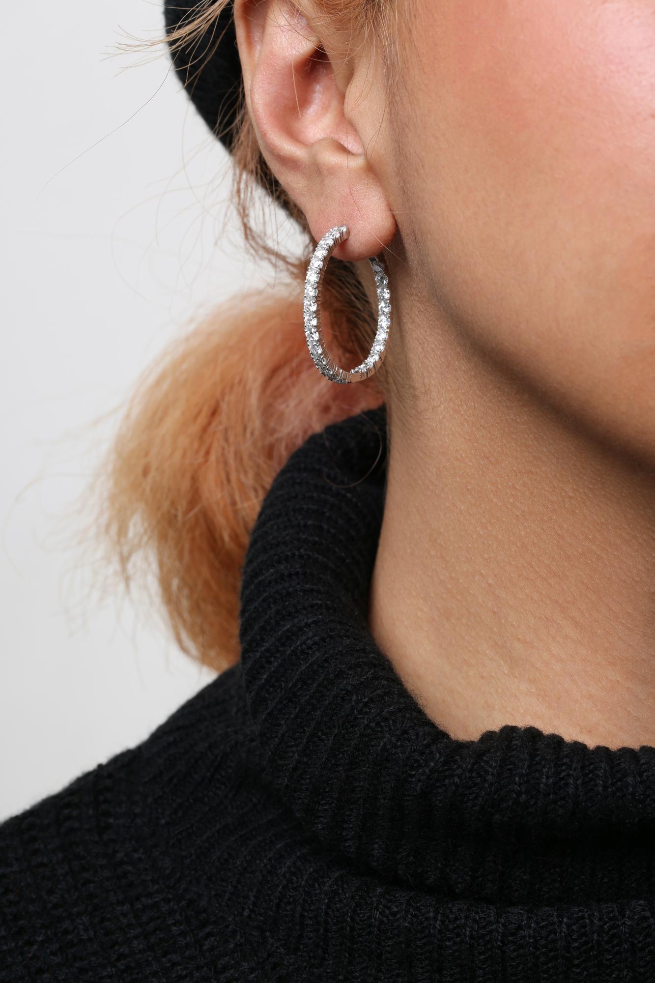 14K White Gold 5.00 Cttw Lab Grown Diamond Inside Out Hoop Earrings (F-G Color, VS1-VS2 Clarity) - Bijoux-NYC Direct