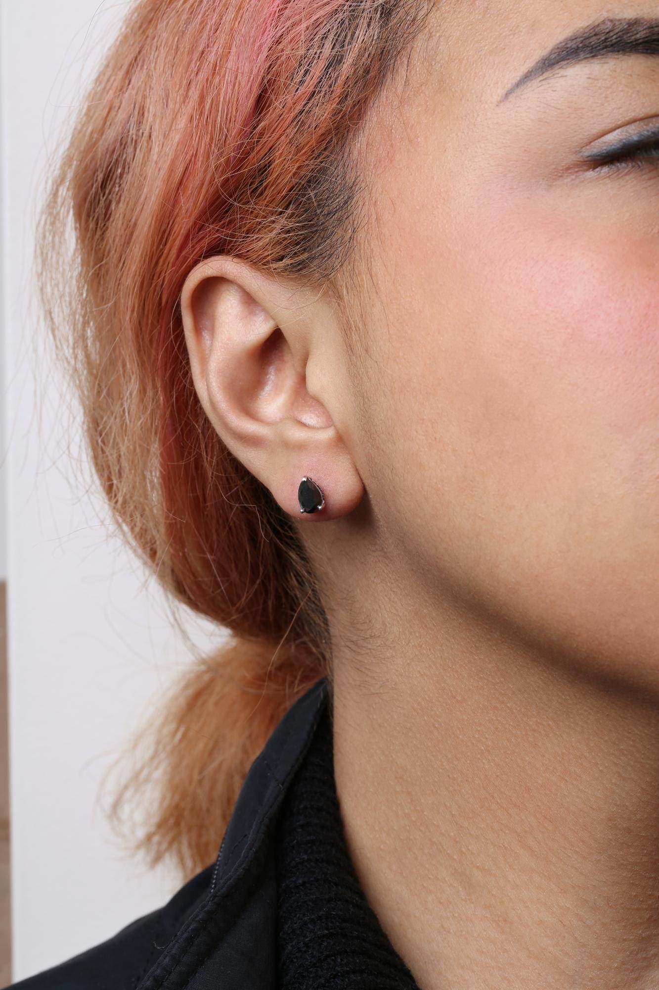 14K White Gold 2.00 Cttw Pear Cut Black Diamond Stud Earrings - Bijoux-NYC Direct