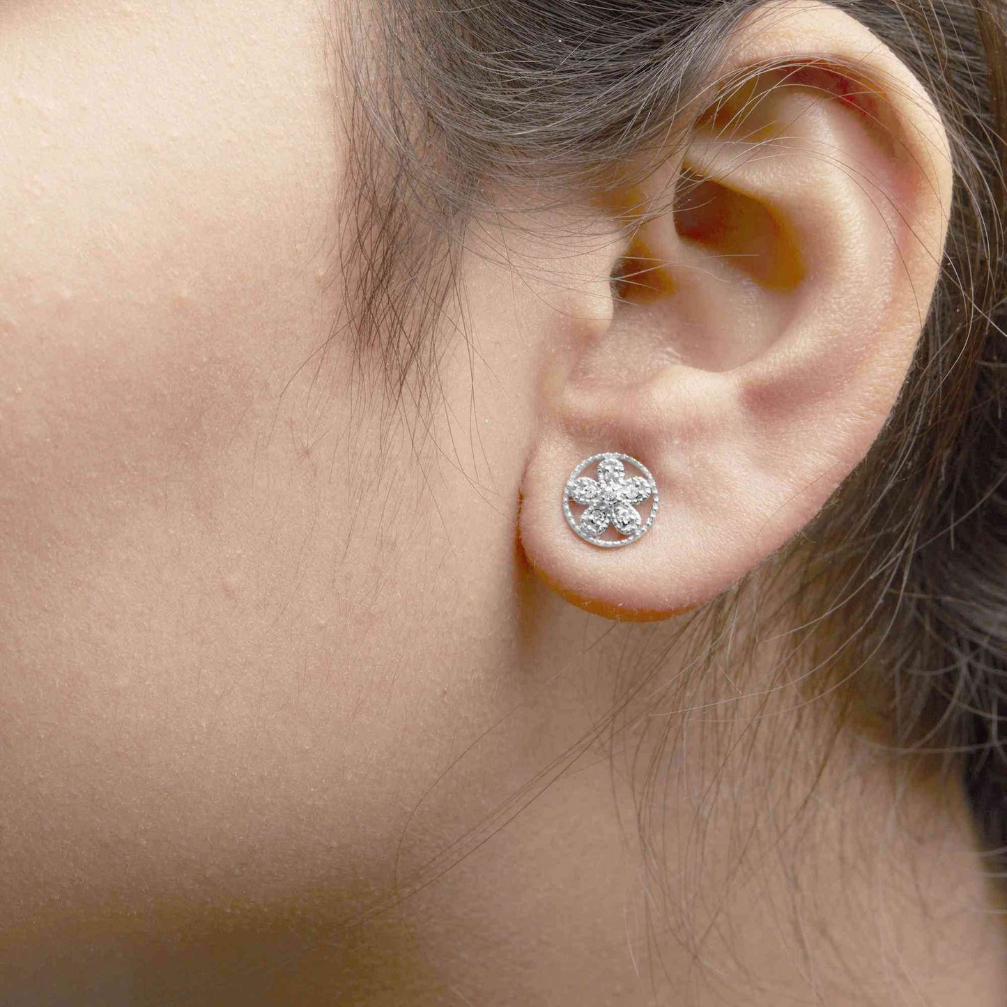 .925 Sterling Silver Diamond Accent Star and Wheel Milgrain Style Stud Earrings (I-J Color, I2-I3 Clarity) - Bijoux-NYC Direct