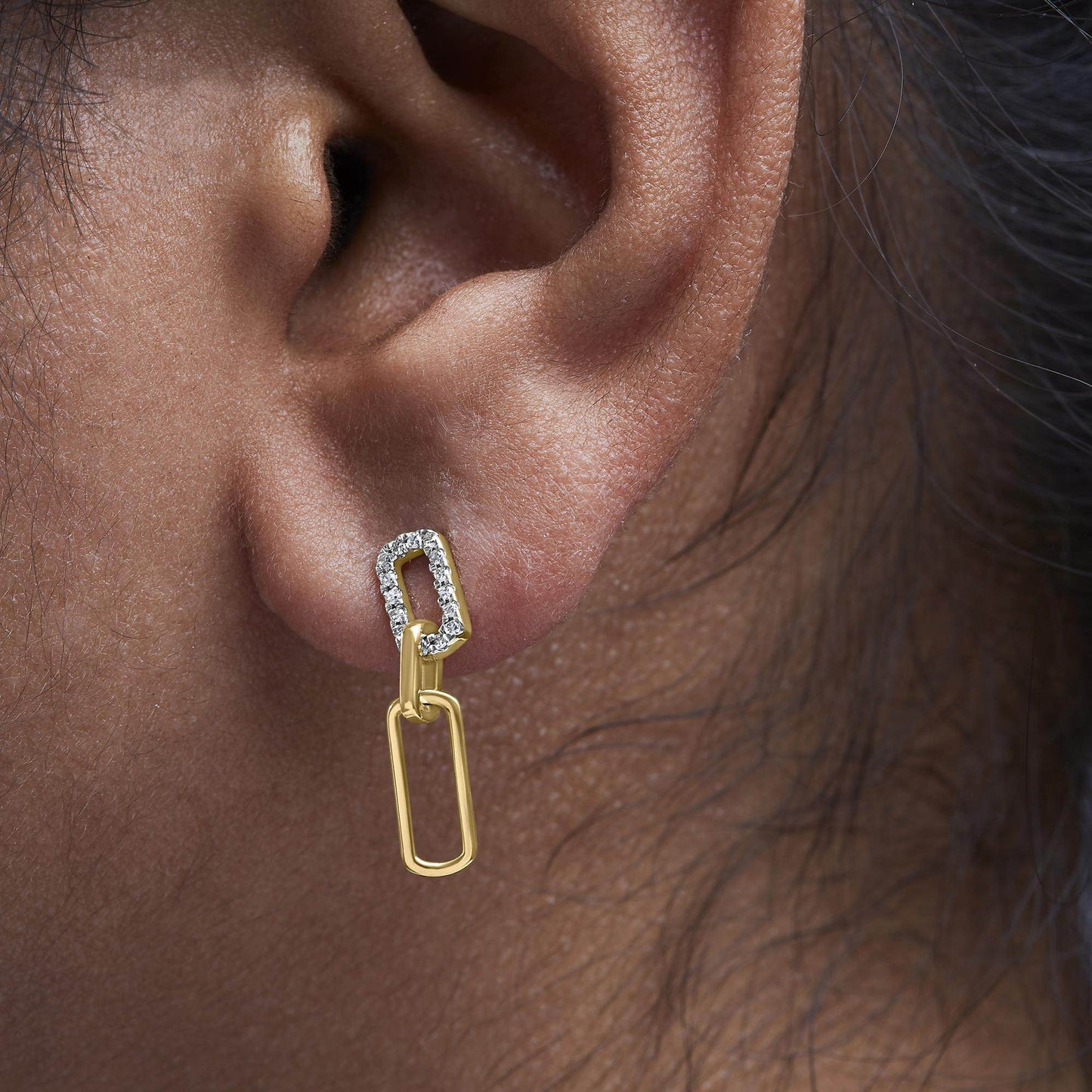 14K Yellow Gold 1/10 Cttw Diamond Studded Paperclip Drop and Dangle Earrings (I-J Color, SI1-SI2 Clarity) - Bijoux-NYC Direct