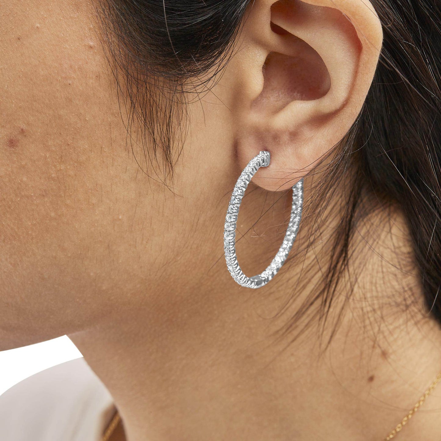 14K White Gold 1 3/4 Cttw Lab Grown Diamond Inside Out Hoop Earrings (G-H Color, VS2-SI1 Clarity) - Bijoux-NYC Direct