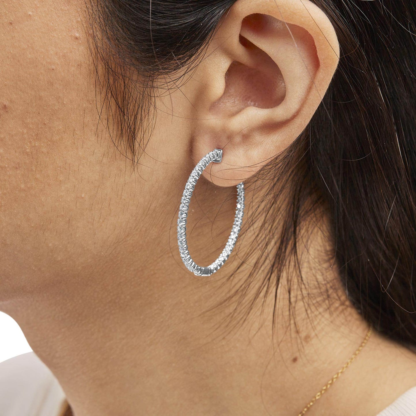 14K White Gold 1 1/2 Cttw Lab Grown Diamond Inside Out Hoop Earrings (G-H Color, VS2-SI1 Clarity) - Bijoux-NYC Direct