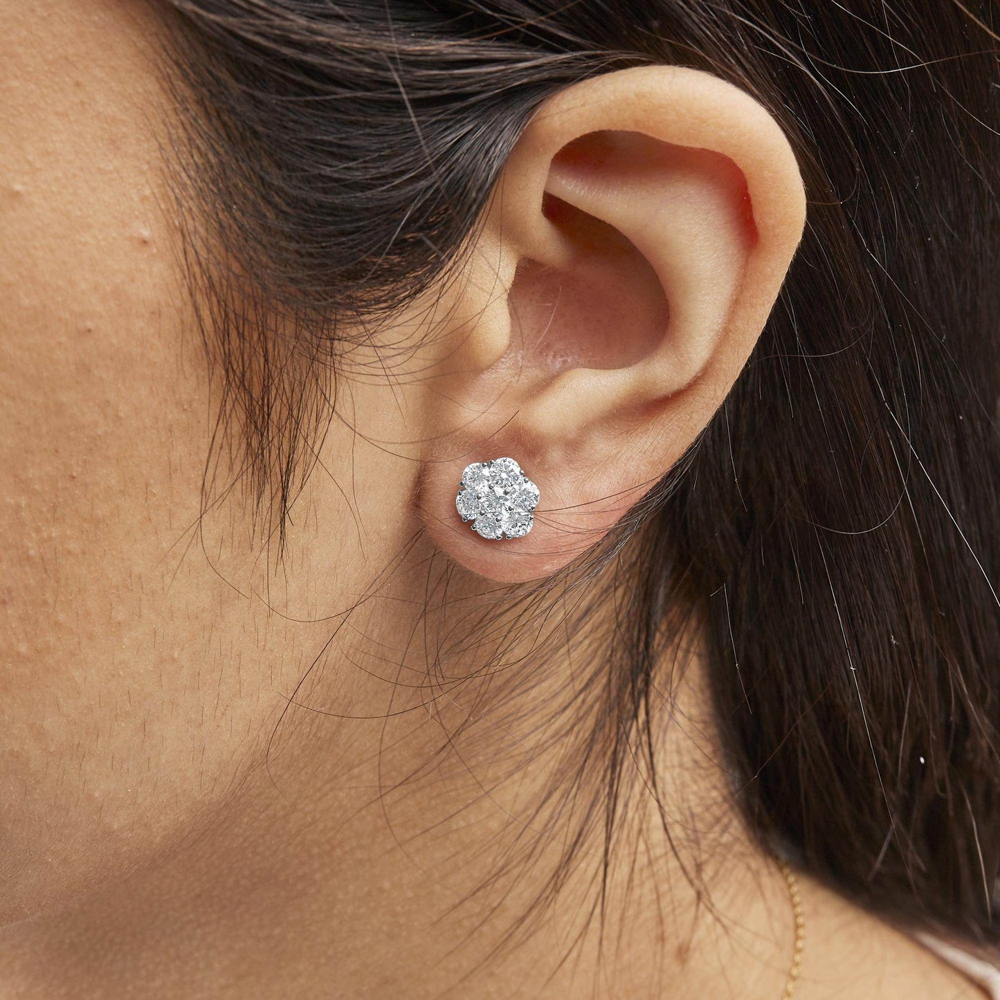 14K White Gold 1 3/4 Cttw Lab Grown Diamond Floral Cluster Composite Stud Earrings (G-H Color, VS2-SI1 Clarity) - Bijoux-NYC Direct