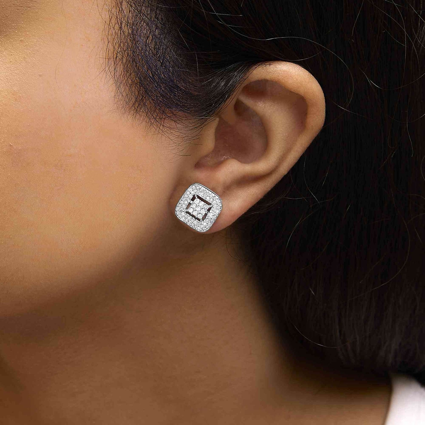 10K White Gold 1.00 Cttw Diamond Composite and Halo Stud Earrings (I-J Color, I1-I2 Clarity) - Bijoux-NYC Direct