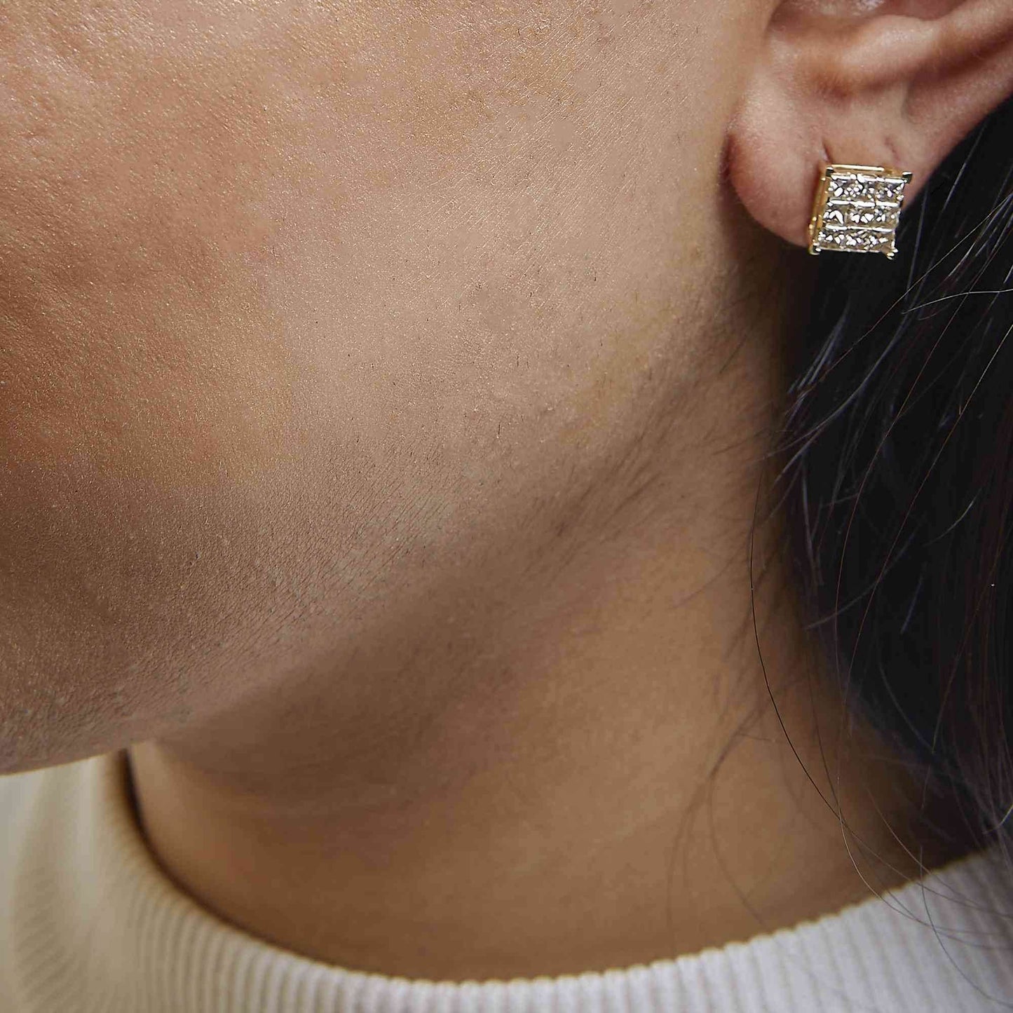 14K Yellow Gold 1 1/2 Cttw Invisible Set Princess-Cut Diamond 9 Stone Square Stud Earrings (J-K Color, SI2-I1 Clarity) - Bijoux-NYC Direct