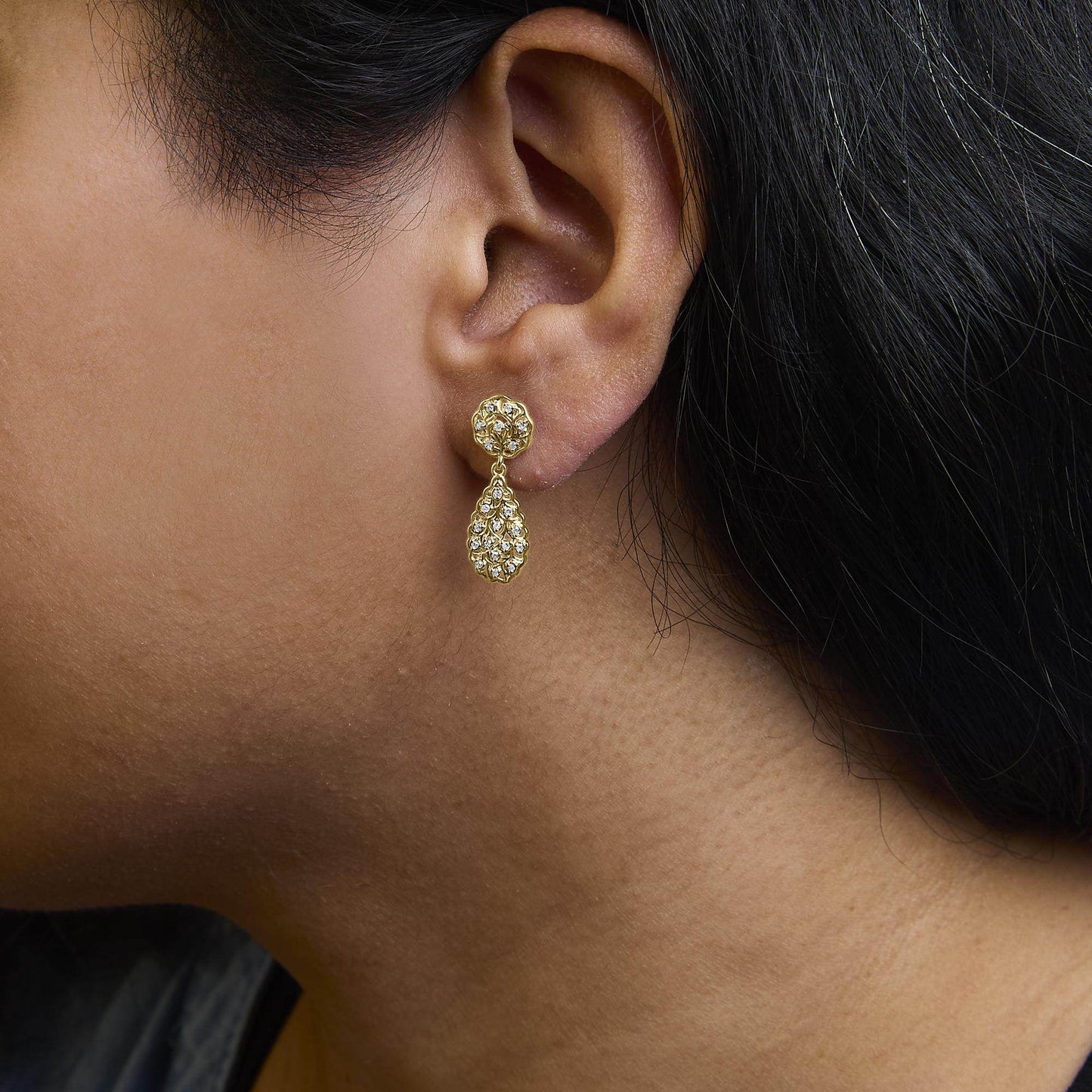 14K Yellow Gold Plated Sterling Silver 1/5 Cttw Diamond Teardrop Filigree Earrings (H-I Color, I1-I2 Clarity) - Bijoux-NYC Direct