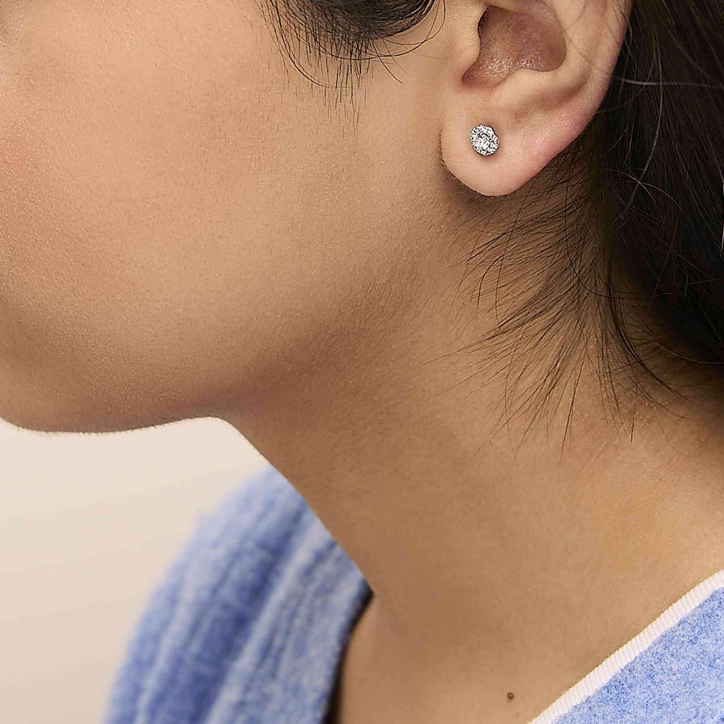 14K White Gold 1/3 Cttw Lab-Grown Diamond Halo Stud Earring (F-G Color, VS1-VS2 Clarity) - Bijoux-NYC Direct