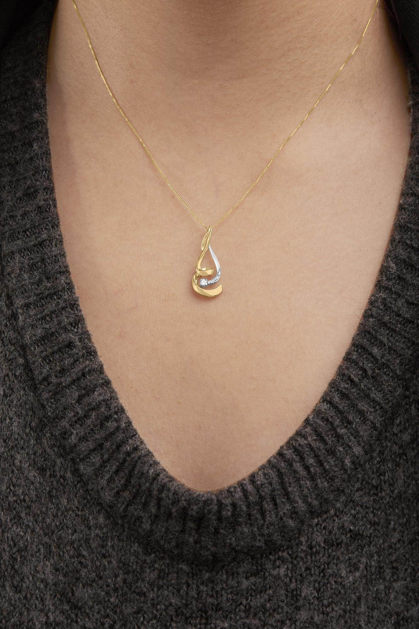 Espira 10K Two-Tone Gold 1/10 cttw Round Cut Diamond Swirl Pendant Necklace (I-J, I2-I3) - Bijoux-NYC Direct