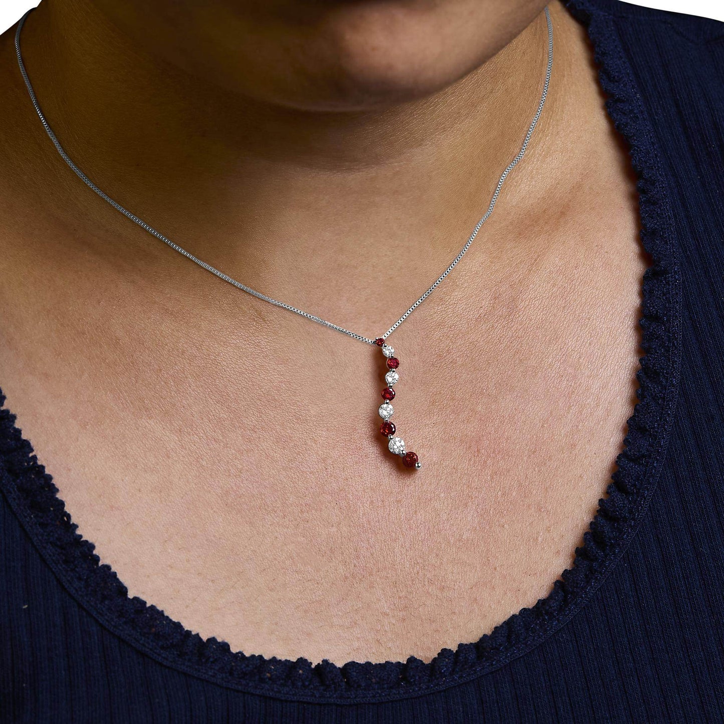 14K Yellow Gold 1 cttw Treated Red Diamond Journey Pendant Necklace (H-I, I1-I2) - Bijoux-NYC Direct