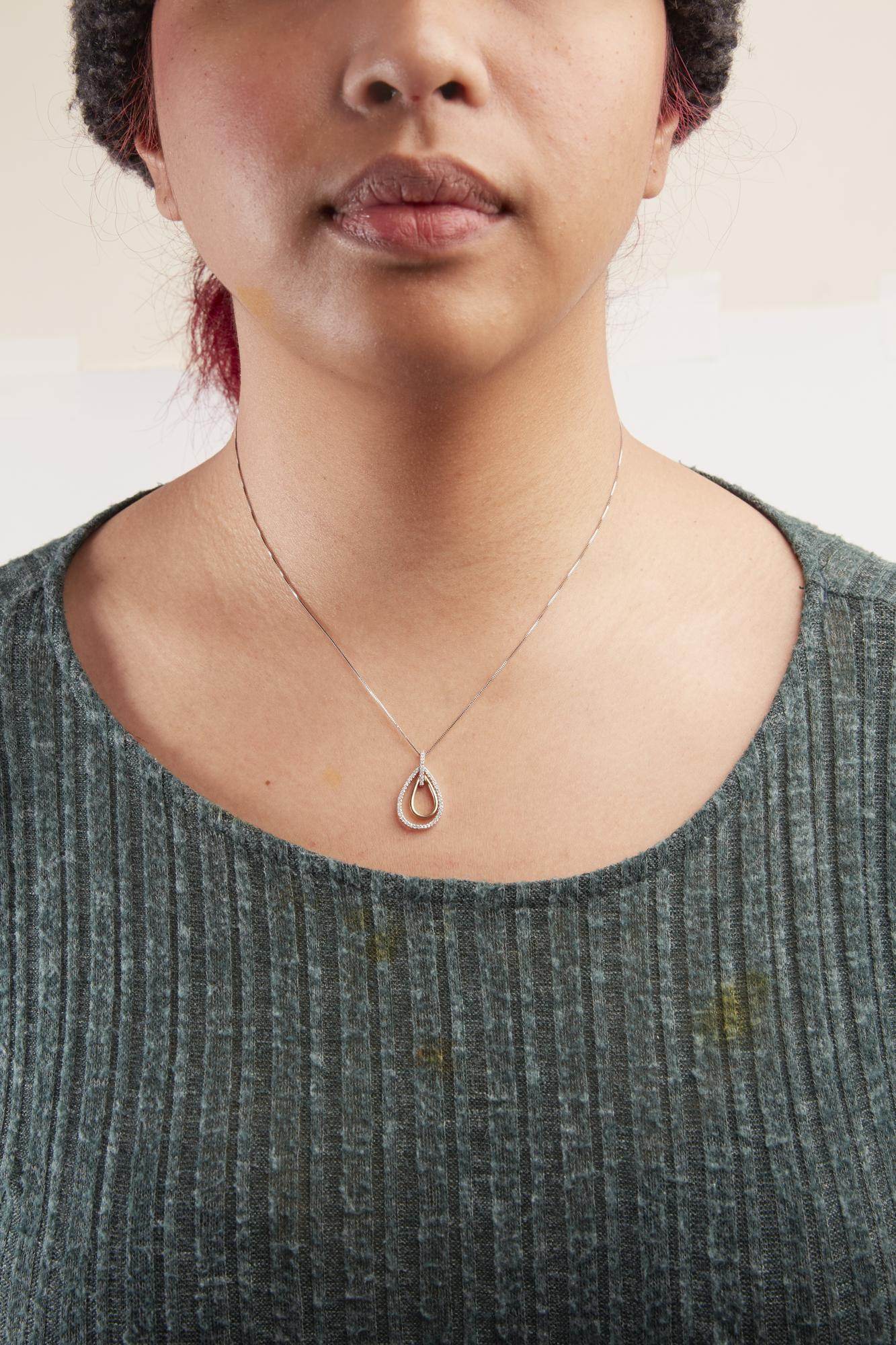 14K Two-Tone Gold Round Cut Diamond Double Burst Pendant Necklace (1/4 cttw, H-I Color, SI2-I1 Clarity) - Bijoux-NYC Direct