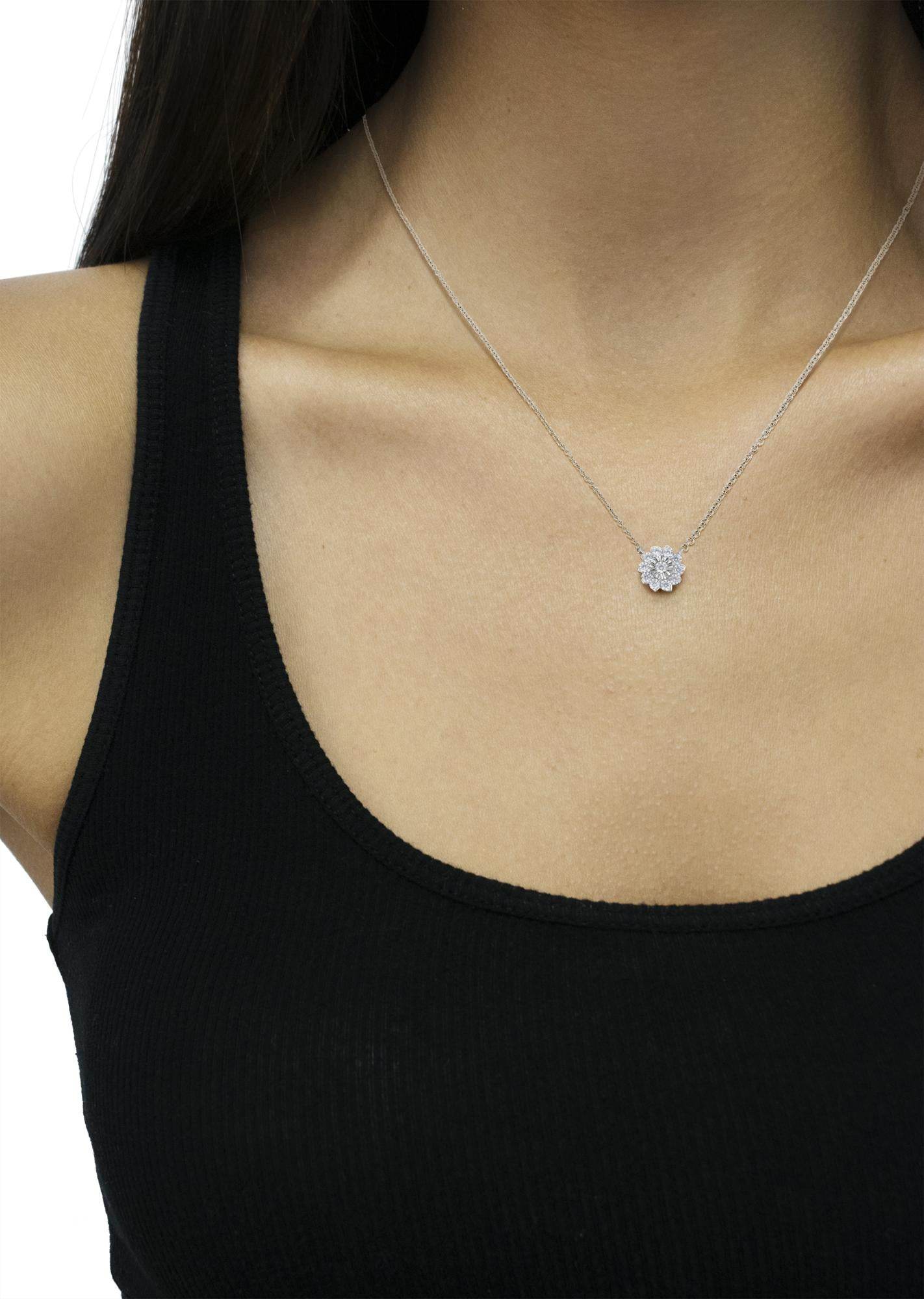 .925 Sterling Silver 1/2 Cttw Diamond Miracle Set Flower Cluster Pendant Necklace with Cable Chain (I-J Color, I1-I2 Clarity) - 18” - Bijoux-NYC Direct