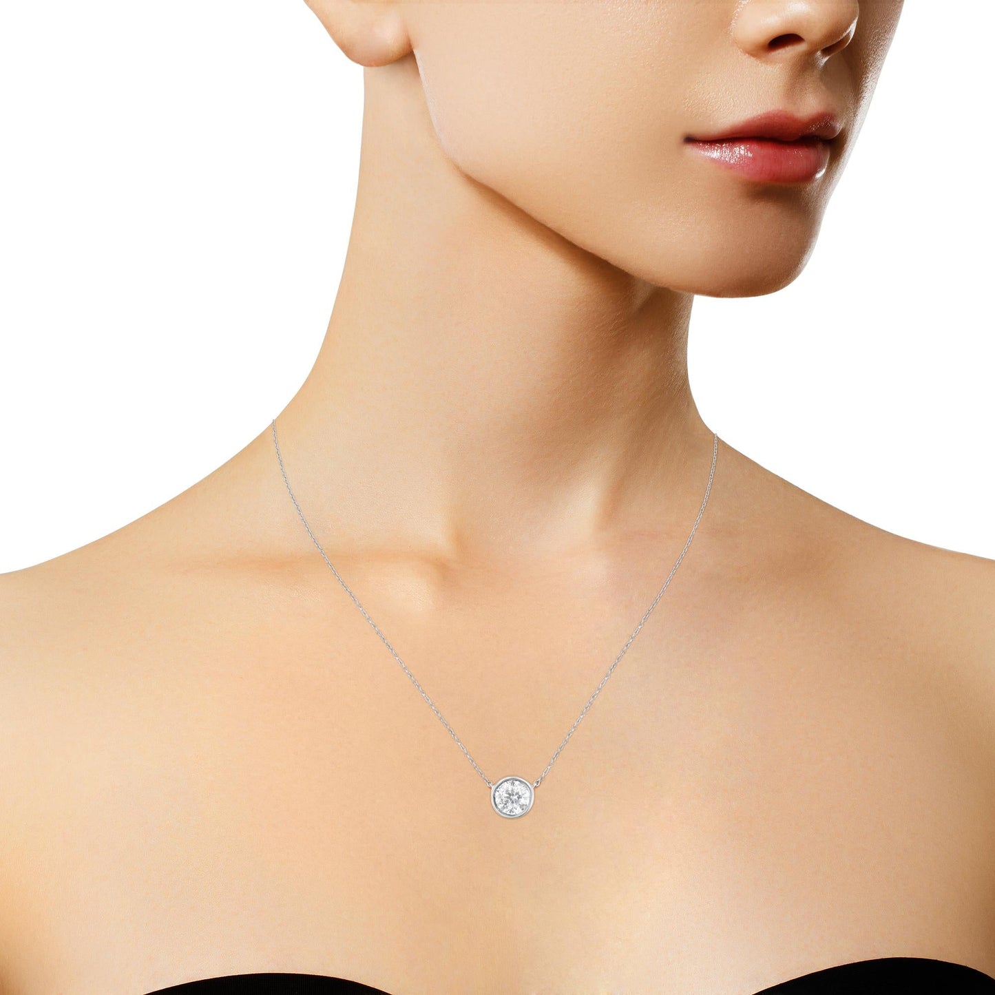 10K Gold 0.25 Carat Diamond Classic Bezel-Set Solitaire Pendant Necklace with 16"-18" Adjustable Chain (H-I Color, SI2-I1 Clarity) - Bijoux-NYC Direct