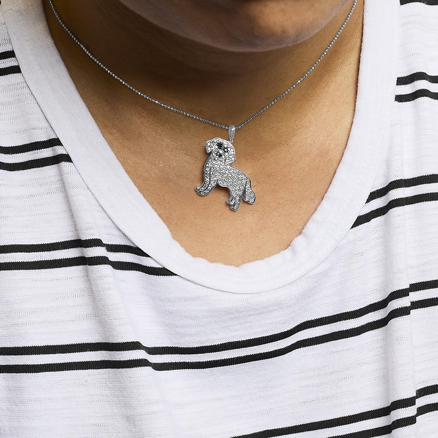 .925 Sterling Silver 1/3 Cttw White and Black Diamond Labrador Retriever Dog Pendant Necklace (I-J Color, I2-I3 Clarity) - 18" Inches