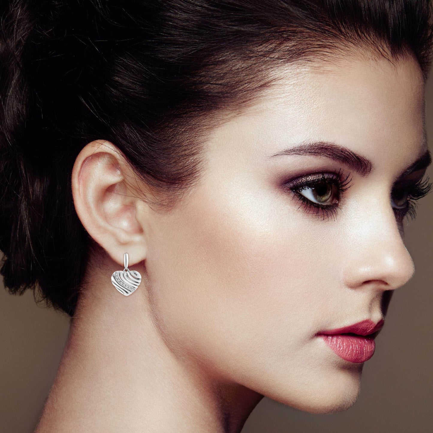 Sterling Silver Heart Diamond Accent Puff Earrings (I-J, I1-I2) - Bijoux-NYC Direct