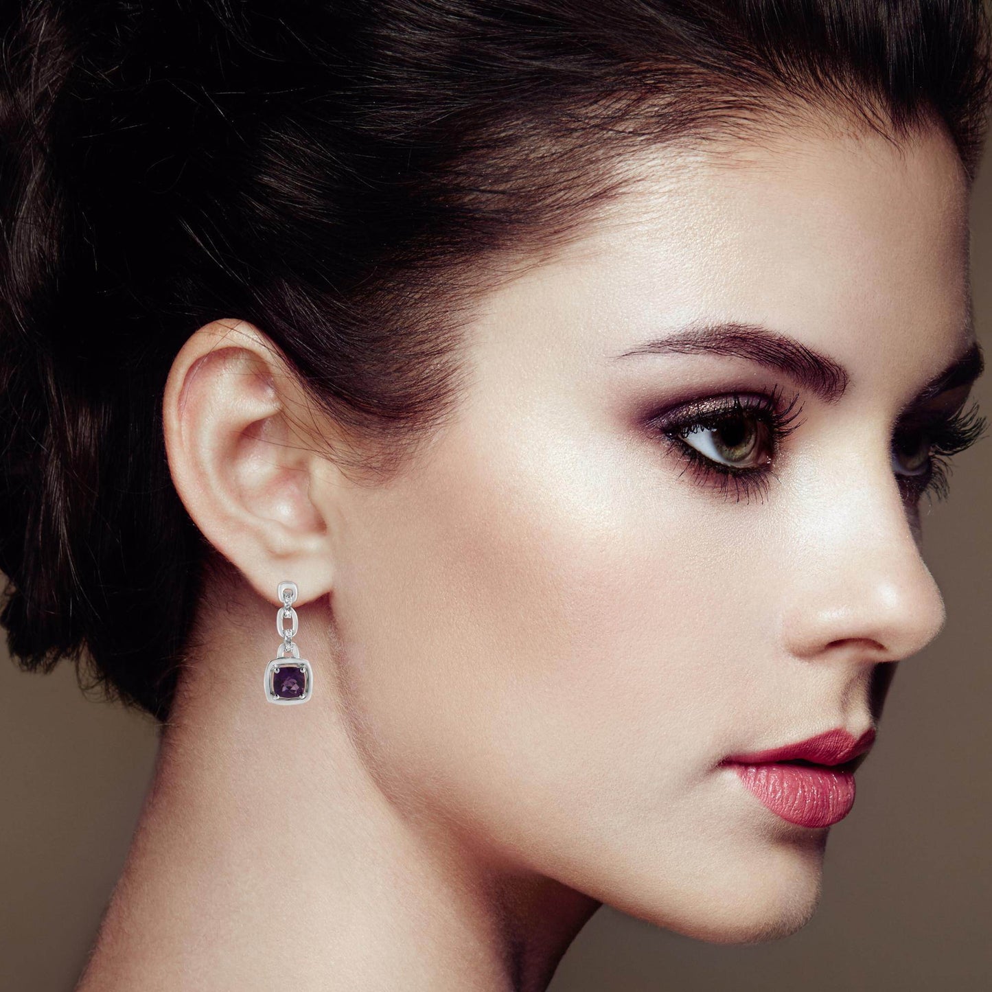 .925 Sterling Silver 6x6MM Cushion Shaped Natural Purple Amethyst and Diamond Accent Drop and Dangle Earrings (I-J Color, I1-I2 Clarity) - Bijoux-NYC Direct