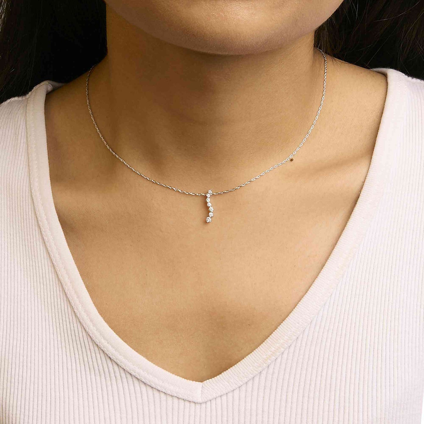 .925 Sterling Silver 1/4 Cttw Lab Grown Diamond Journey Pendant Necklace - 18" Inches