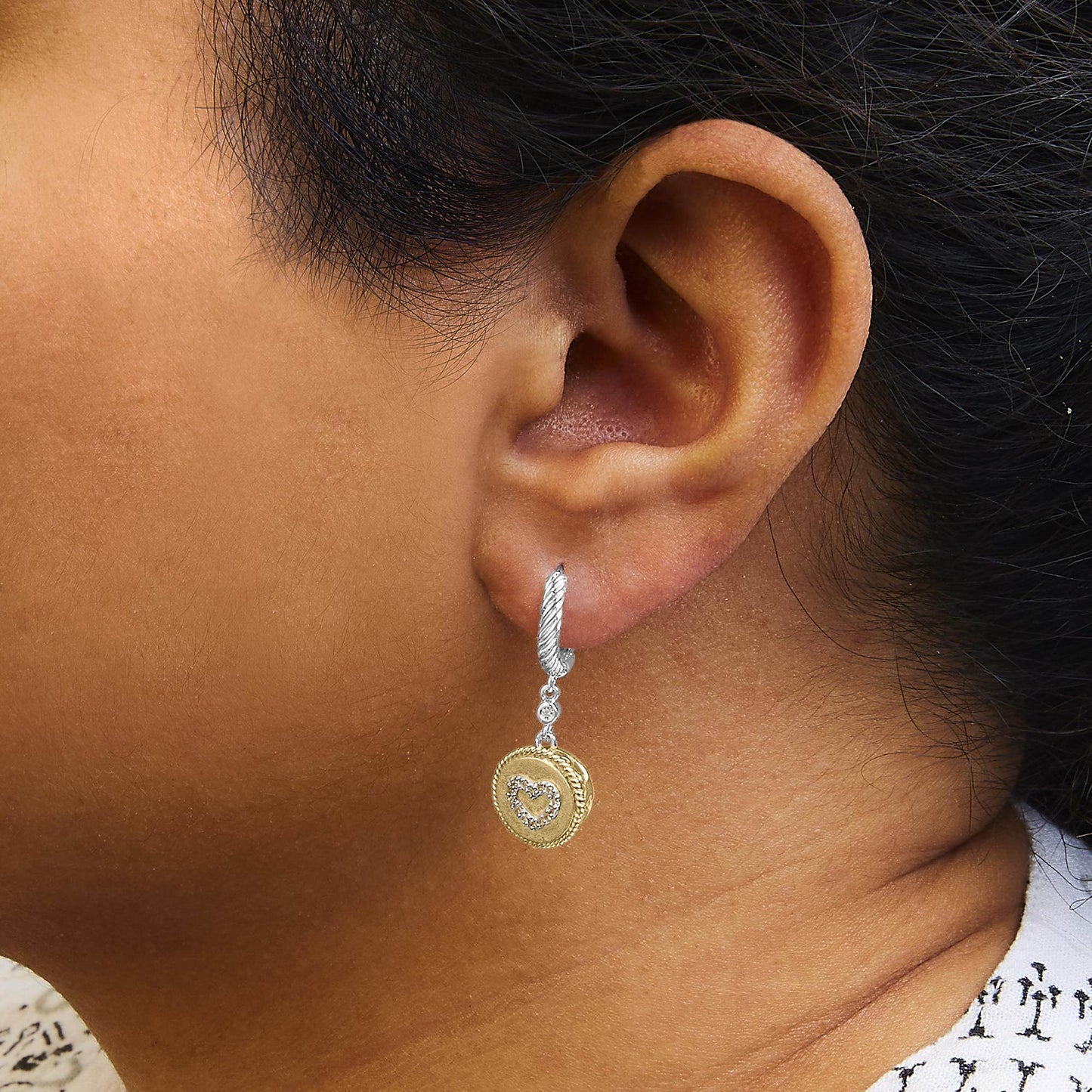 18K Yellow Gold Plated .925 Sterling Silver 1/8 Cttw Diamond Heart Medallion Drop and Dangle Earring (I-J Color, SI1-SI2 Clarity) - Bijoux-NYC Direct