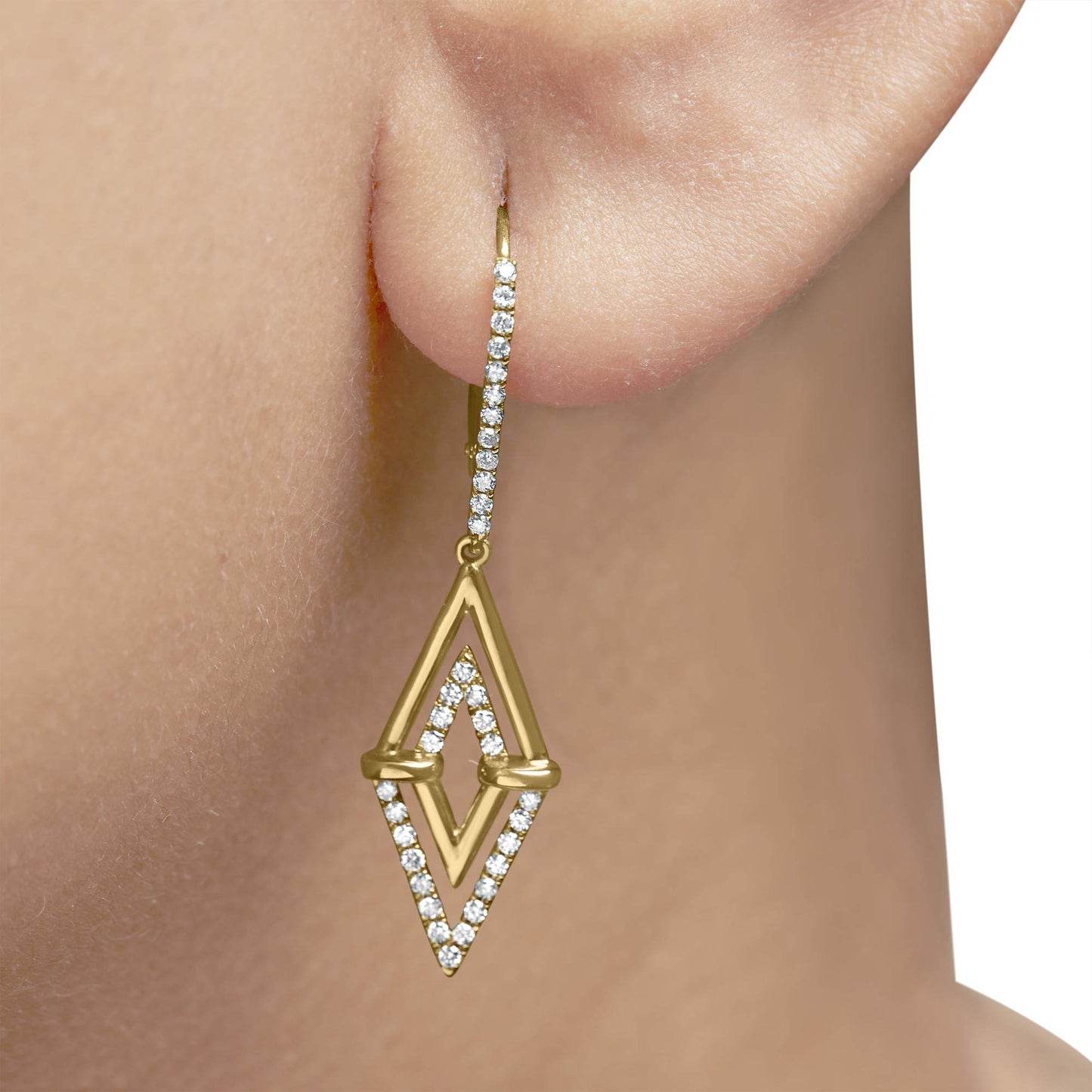 14K Yellow Gold 3/8 Cttw Double Triangle Drop and Dangle Diamond Earrings (G-H Color, SI1-SI2 Clarity) - Bijoux-NYC Direct