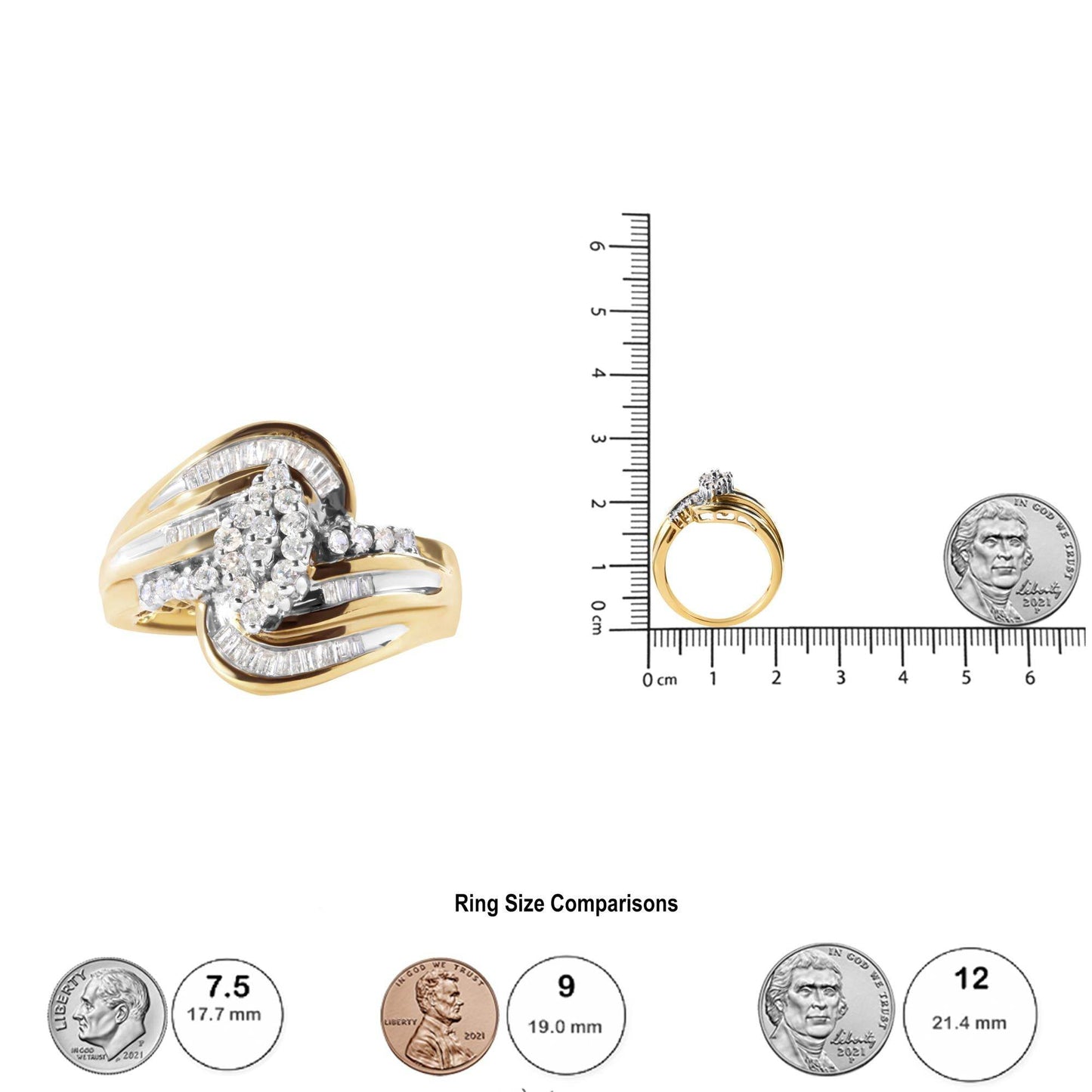 10K Yellow Gold 1/2 Cttw Diamond Pear Cluster and Swirl Ring (H-I Color, I1-I2 Clarity) - Bijoux-NYC Direct