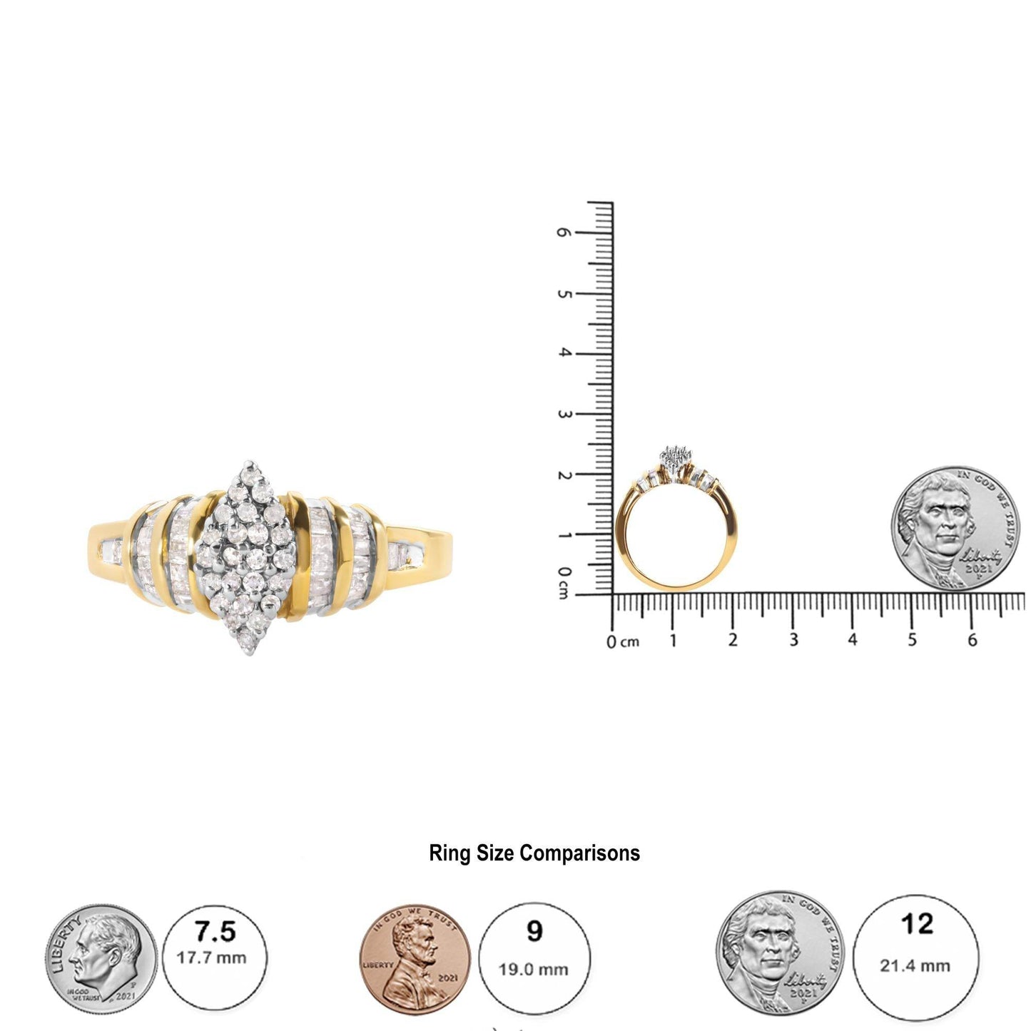10K Yellow Gold 1/2 Cttw Diamond Pear Shaped Head and Multi Row Channel Set Shank Ring (H-I Color, SI2-I1 Clarity) - Bijoux-NYC Direct