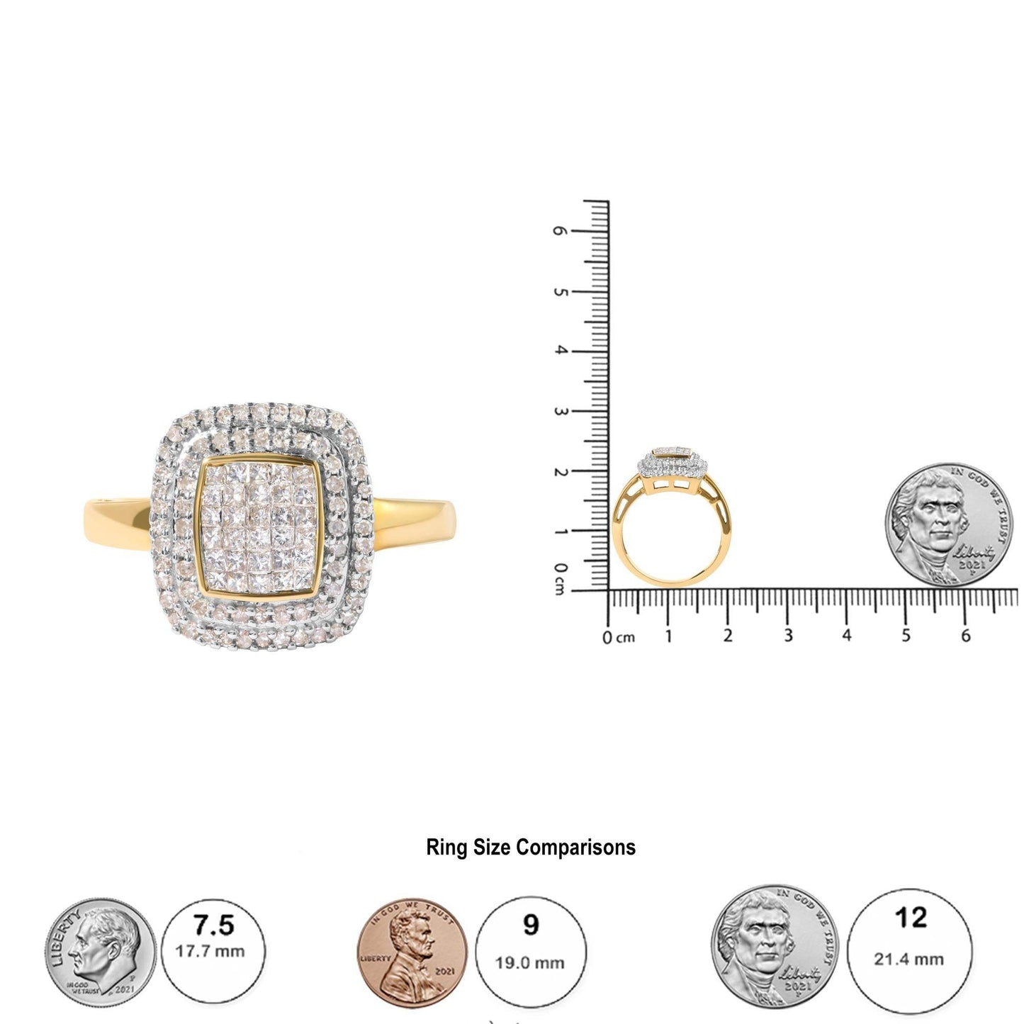 10K Yellow Gold 1/2 cttw Round and Princess Diamond Composite Head and Halo Ring (H-I Color, SI1-SI2 Clarity) - Bijoux-NYC Direct