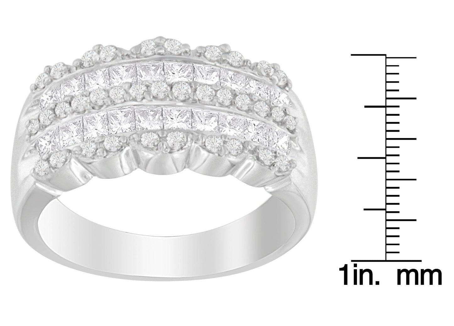 14K White Gold 1 1/7ct. TDW Round and Princess-Cut Diamond Ring(H-I, SI2-I1) - Bijoux-NYC Direct