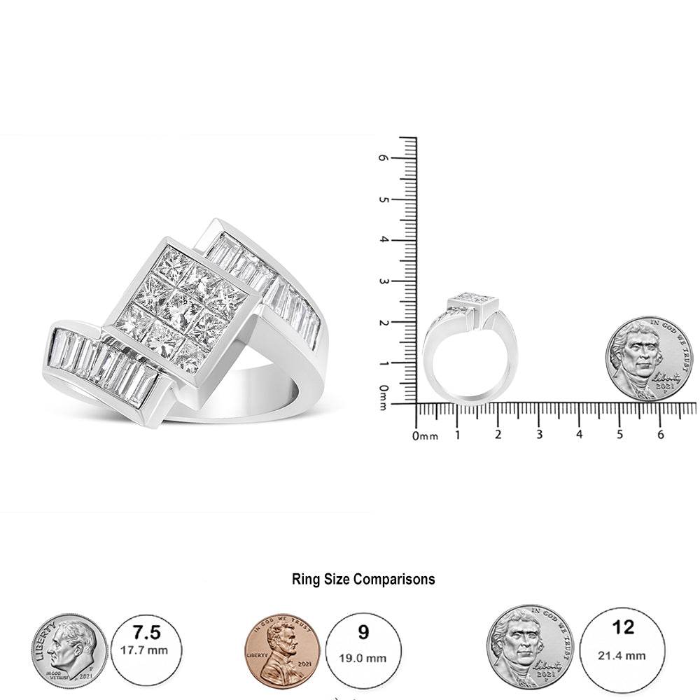 14K White Gold 2 1/5 Cttw Invisible-Set Princess and Channel-Set Baguette Diamond Bypass Kite-Set Ring (G-H Color, VS2-SI1 Clarity) - Bijoux-NYC Direct