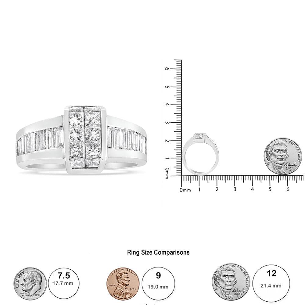 14K White Gold 2 3/4 Cttw Invisible-Set Princess and Channel-Set Baguette Diamond Step Up Cocktail Ring (G-H Color, SI1-SI2 Clarity) - Bijoux-NYC Direct