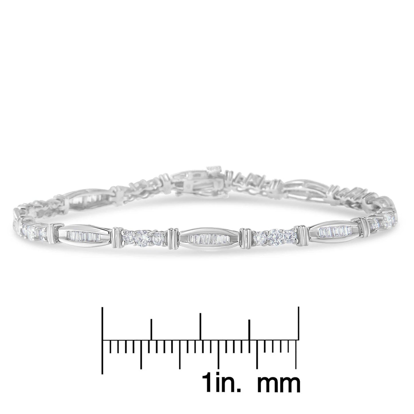 10K White Gold Geometric Pattern Diamond Tennis Bracelet (3 cttw, H-I Color, SI2-I1 Clarity) - Bijoux-NYC Direct