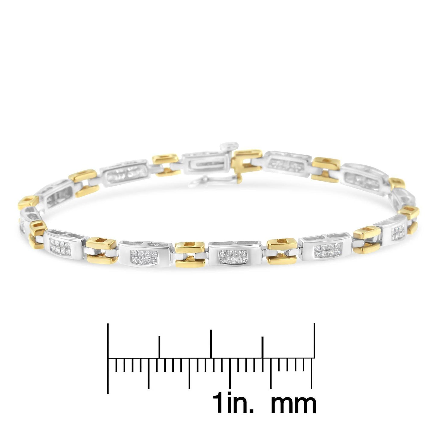 10K Two-Tone Gold Princess Cut Diamond Geo Link Bracelet (1.00 cttw, H-I Color, SI1-SI2 Clarity) - Bijoux-NYC Direct