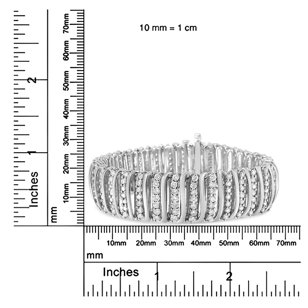 .925 Sterling Silver 8 1/2 Cttw Diamond 7 Row Chevron "S" Curved Link Tennis Bracelet (I-J color, I1-I2 clarity) - 7.25" - Bijoux-NYC Direct
