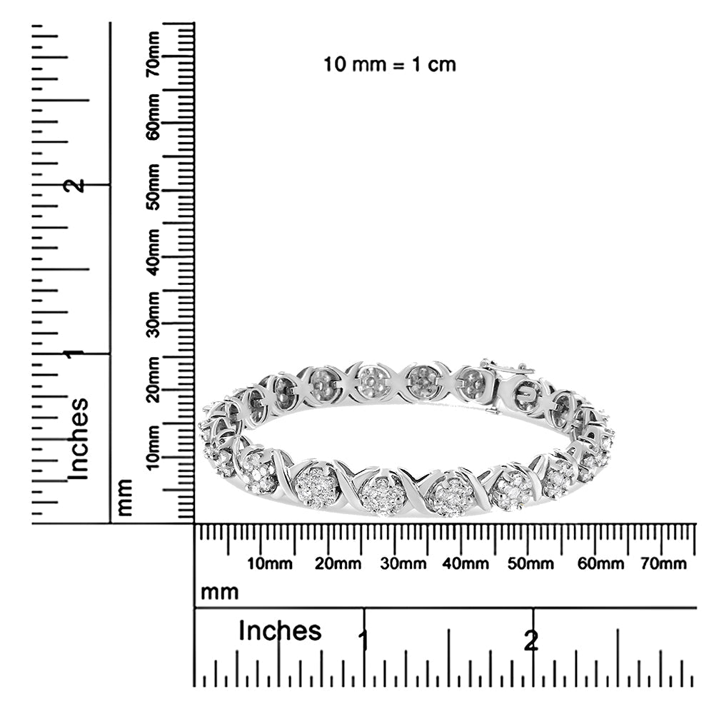 14K White Gold 6-1/3 Cttw Round Brilliant-Cut Diamond Round Cluster & X-Link 7" Tennis Bracelet (I-J Color, SI2-I1 Clarity) - Bijoux-NYC Direct