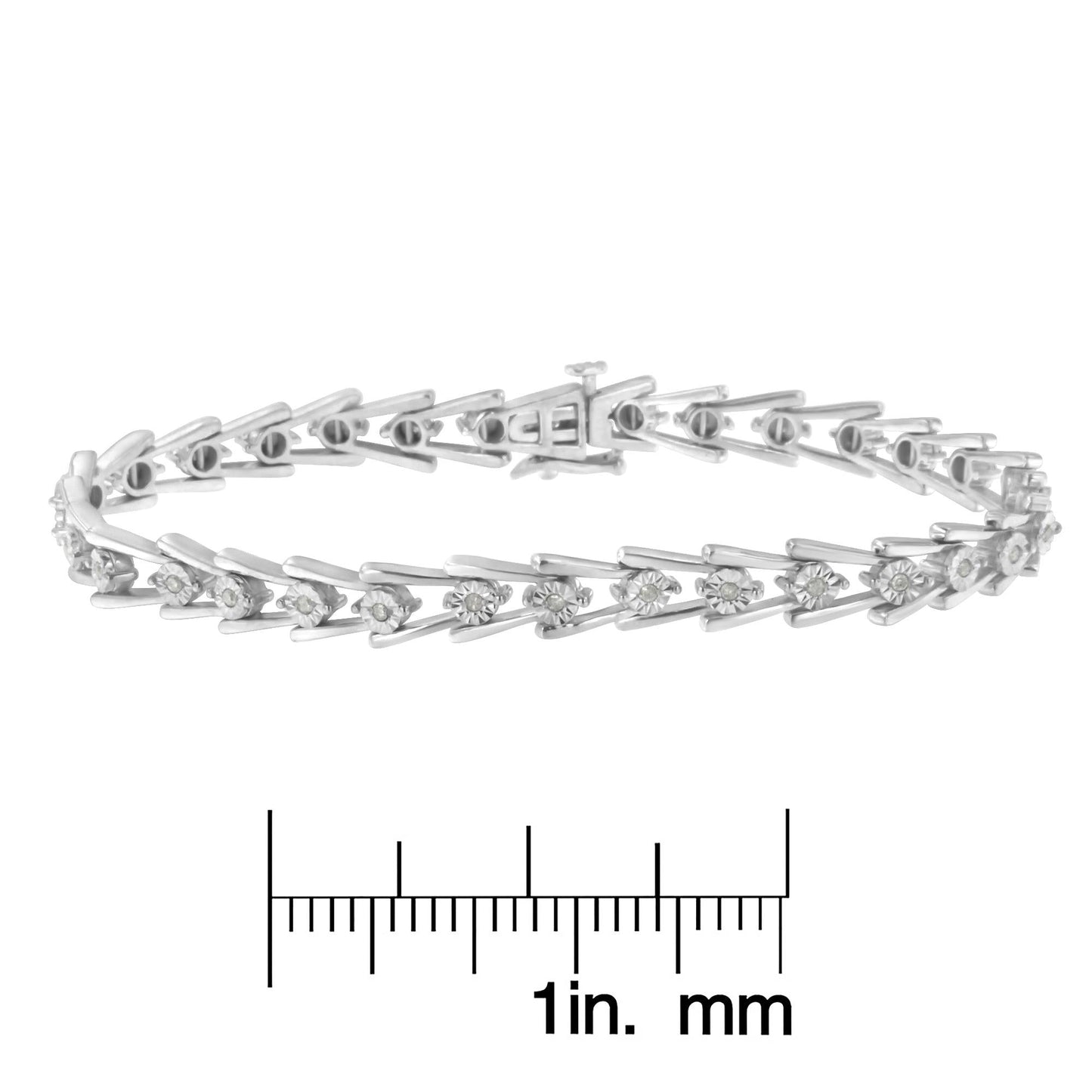 .925 Sterling Silver 1/4 cttw Miracle Set Diamond Sleek and Open "V"Bracelet (I-J Color, I3 Clarity) -7.5" - Bijoux-NYC Direct
