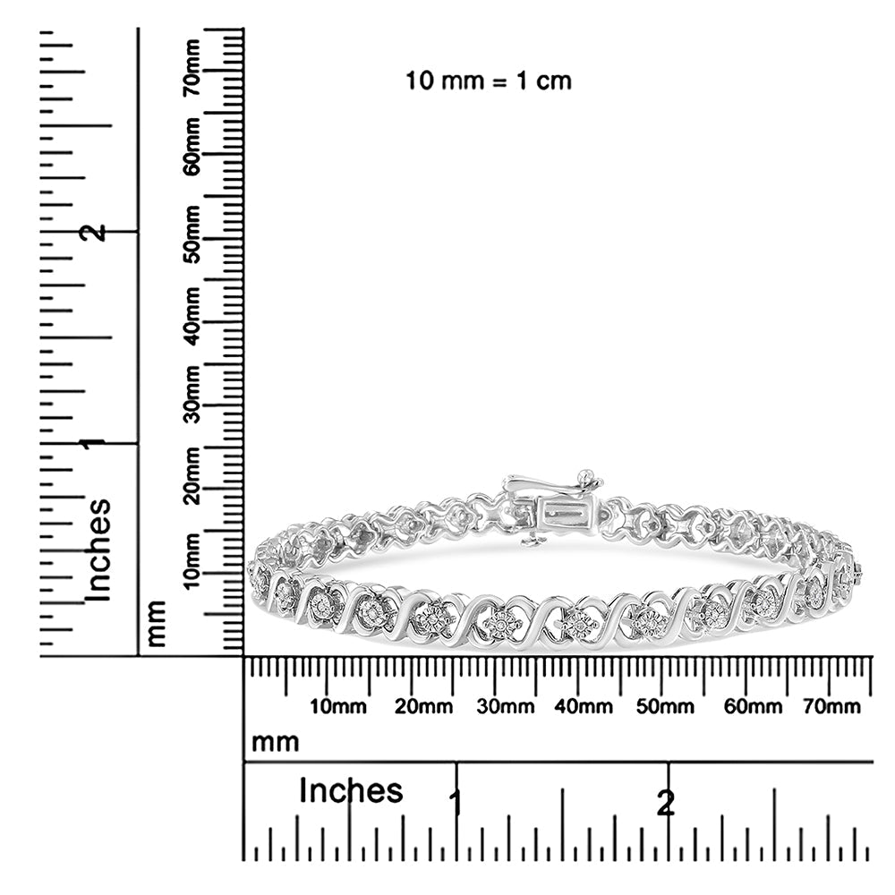 .925 Sterling Silver 1/6 Cttw Miracle Set Diamond Infinity Link and Station Tennis Bracelet (I-J Color, I3 Clarity) - 7.25 " Inches - Bijoux-NYC Direct