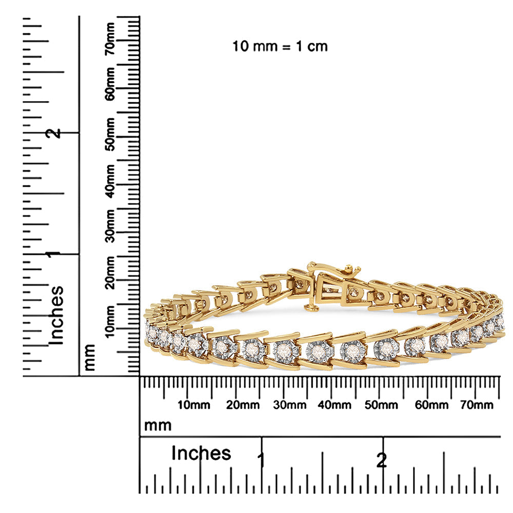 14K Yellow Gold Plated .925 Sterling Silver 2.00 Cttw Miracle Set Diamond Wave Link Bracelet (L-M Color, I2-I3 Clarity) - Size 7.25" - Bijoux-NYC Direct