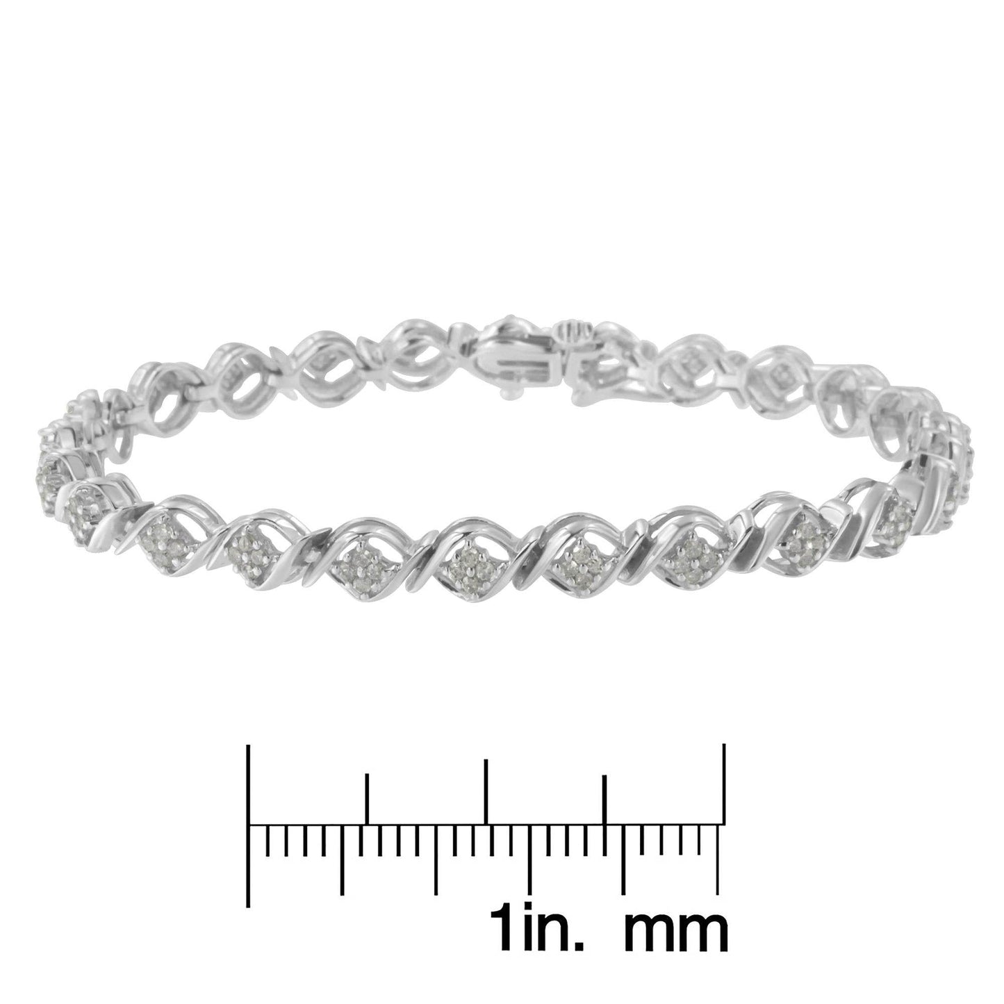 Sterling Silver Diamond Cluster Link Bracelet (1 cttw, I-J Color, I2-I3 Clarity) - Bijoux-NYC Direct