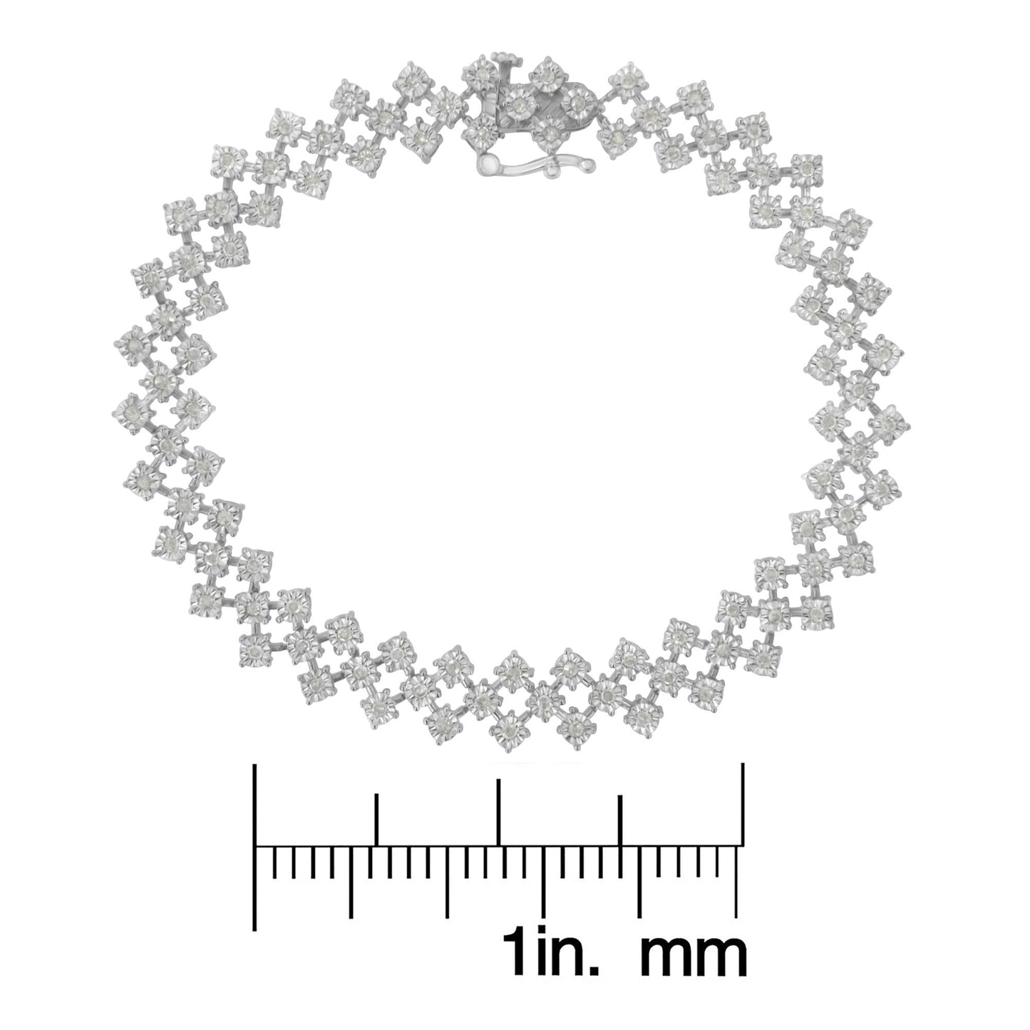 .925 Sterling Silver 1.0 cttw Miracle-Set Round Diamond "Zig Zag" Link Bracelet (I-J Color, I3 Clarity) -7.25 - Bijoux-NYC Direct