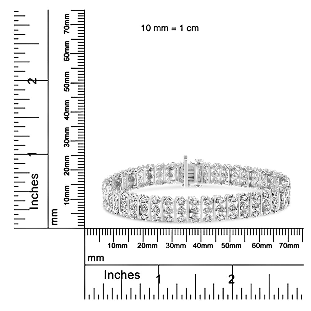 .925 Sterling Silver 1.00 Cttw Diamond Multi Row Heart Link Bracelet (H-I Color, I1-I2 Clarity) - 7.25" Inches - Bijoux-NYC Direct