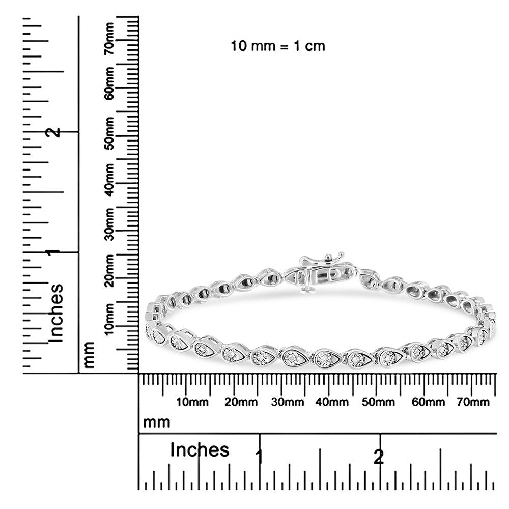 .925 Sterling Silver 1/10 Cttw Round-Cut Diamond Pear Link 7.25" Bracelet (I-J Color, I2-I3 Clarity) - Bijoux-NYC Direct
