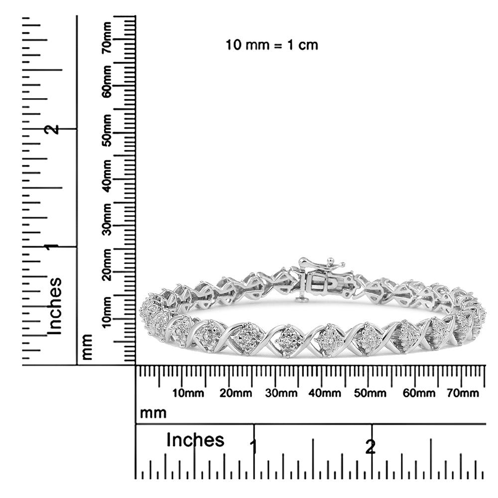 .925 Sterling Silver 1/4 Cttw Round-Cut Diamond "X" Link Bracelet (I-J Color, I3 Clarity) - Size 7.25 " - Bijoux-NYC Direct
