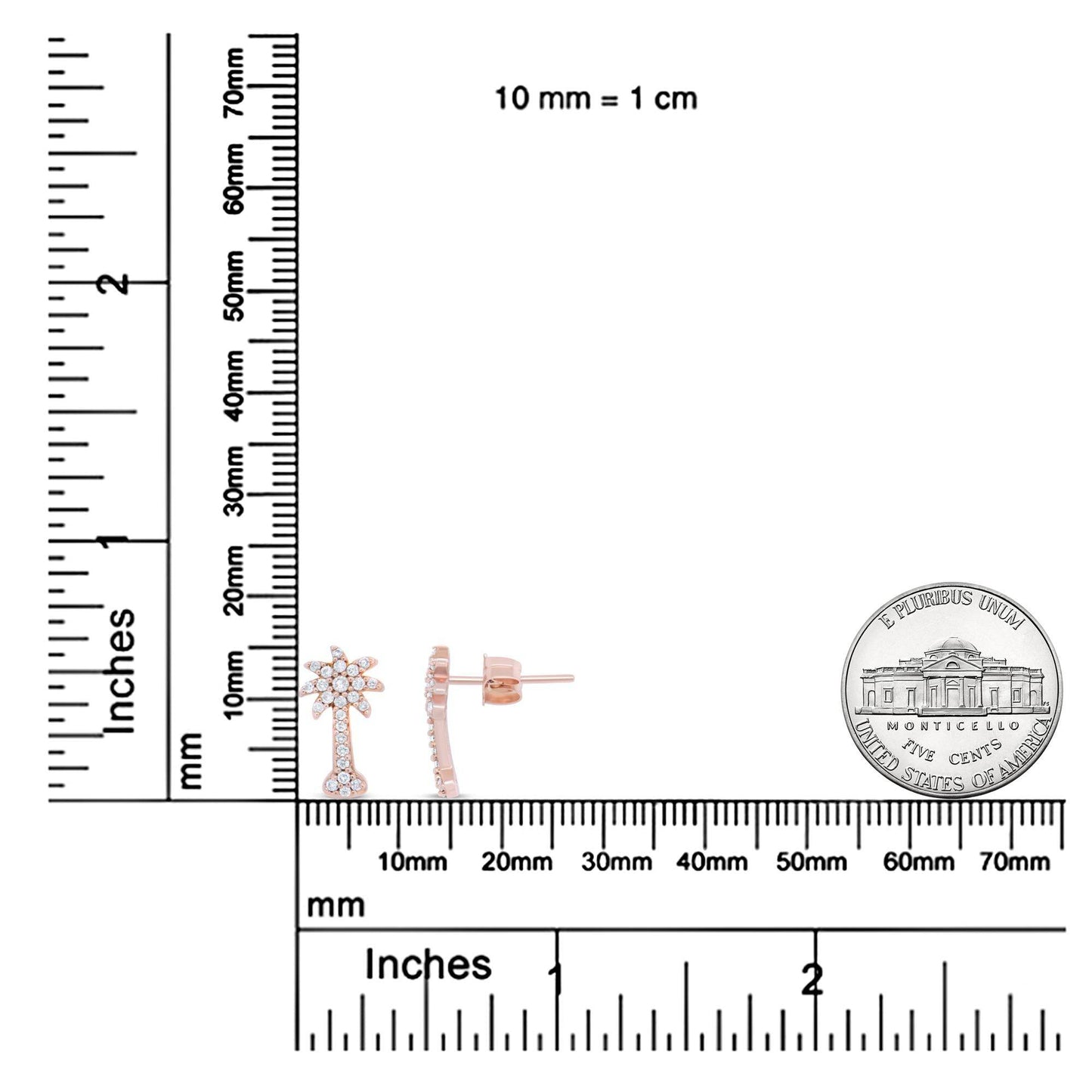 10K Rose Gold 1/4 Cttw Diamond Palm Tree Push Back Stud Earrings (H-I Color, I1-I2 Clarity) - Bijoux-NYC Direct