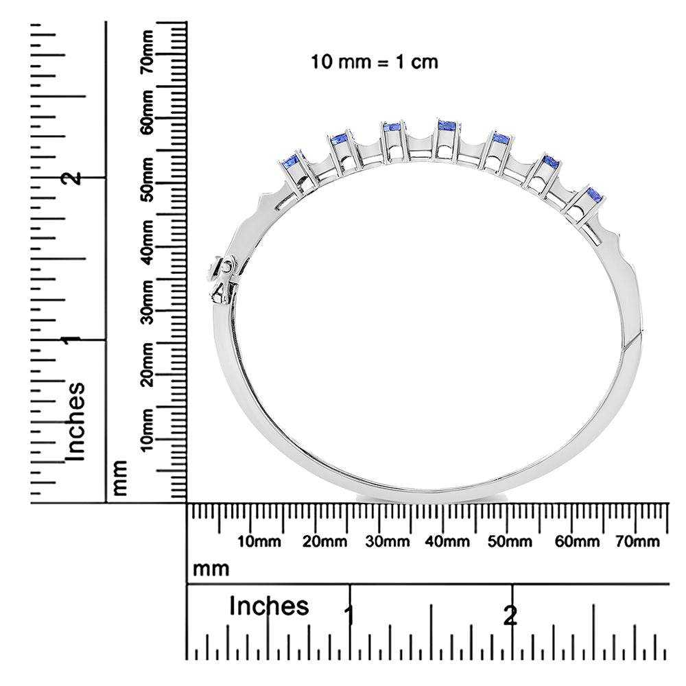 14K White Gold 5 MM Oval Blue Tanzanite and 1/4 Cttw Diamond Bangle (H-I Color, VS2-SI1 Clarity) - Fits wrists up to 7 1/2 Inches - Bijoux-NYC Direct