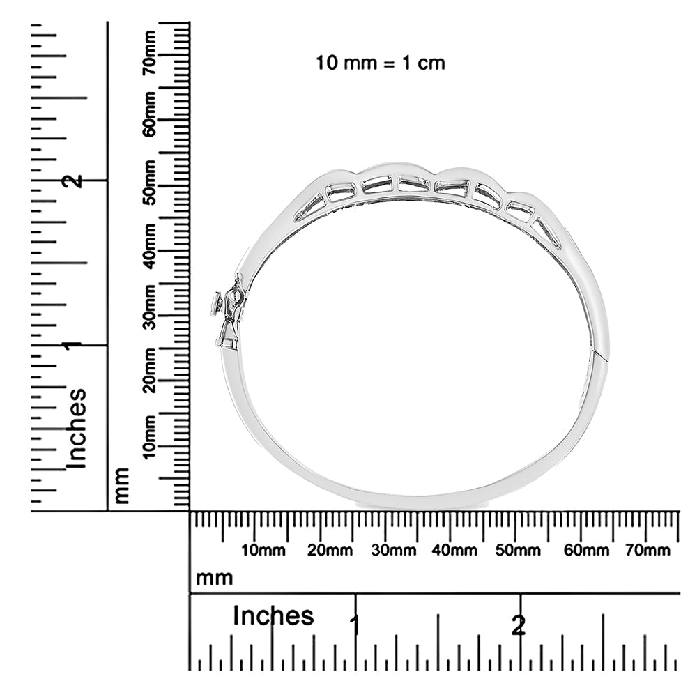 14K White Gold 3 1/3 Cttw Invisible Set Princess-Cut Diamond Wave Bangle Bracelet (H-I Color, SI1-SI2 Clarity) - Size 7" - Bijoux-NYC Direct