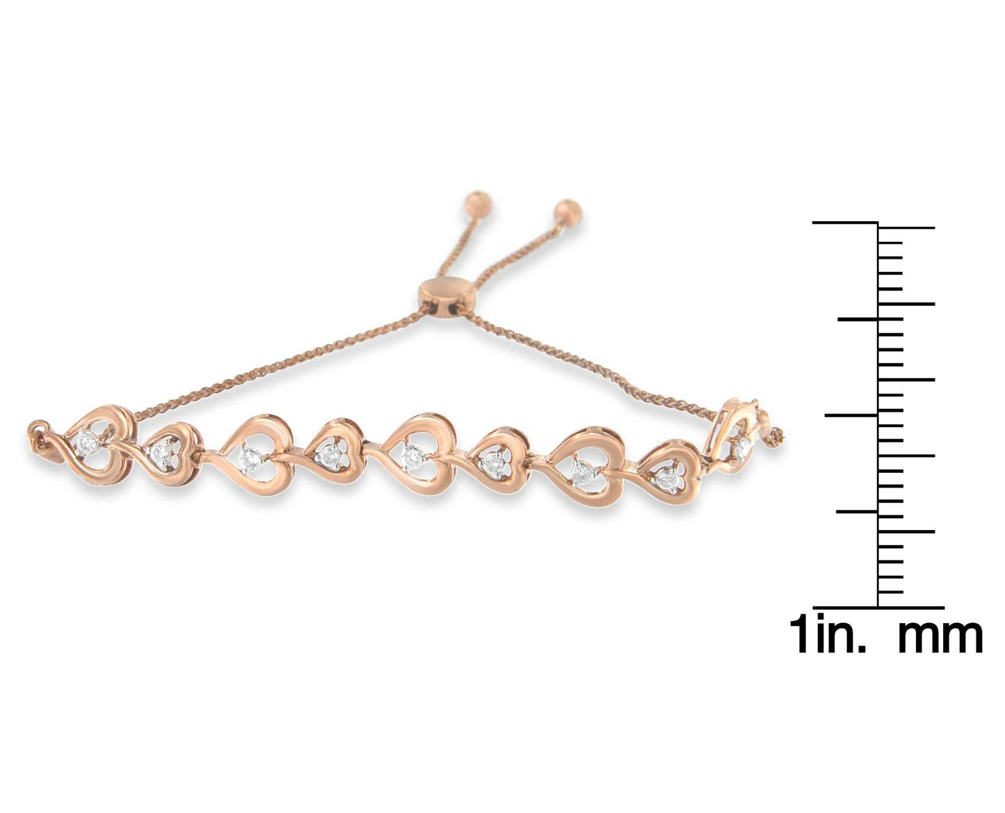 Rose Plated Sterling Silver Diamond Heart-Linked Bolo Bracelet (0.30 cttw, H-I Color, I2-I3 Clarity) - Bijoux-NYC Direct