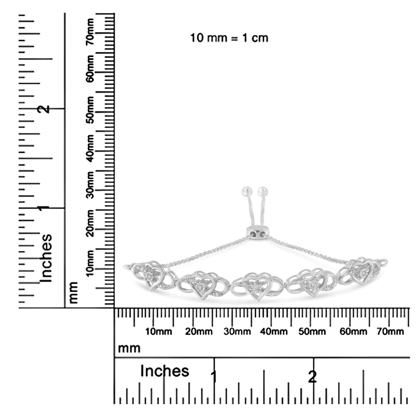 .925 Sterling Silver Miracle Set Diamond Accented Infinity Hearts 6”-9” Adjustable Bolo Bracelet (H-I Color, I2-I3 Clarity) - Bijoux-NYC Direct