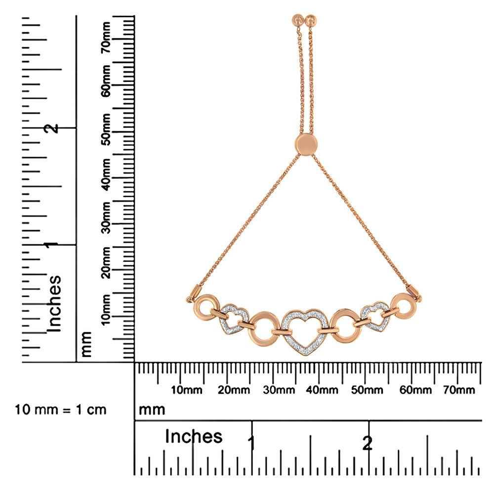 14K Rose Gold Plated .925 Sterling Silver Diamond Accent Circle and Heart Link Adjustable 6”-10” Bolo Bracelet (I-J Color, I3 Clarity) - Bijoux-NYC Direct