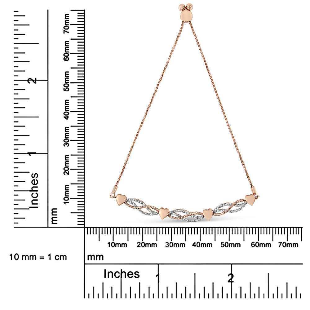 14K Rose Gold Plated .925 Sterling Silver Cttw Diamond Accent Layered Infinity Link and Heart Adjustable Bolo Bracelet (I-J Color, I3 Clarity) - Bijoux-NYC Direct