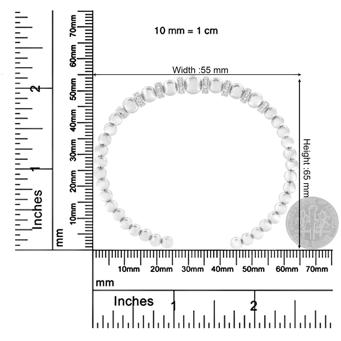 .925 Sterling Silver 1/4 Cttw Diamond Rondelle Graduated Ball Bead Cuff Bangle Bracelet (I-J color, I2-I3 clarity) - Fits wrists up to 7 1/2 inches - Bijoux-NYC Direct
